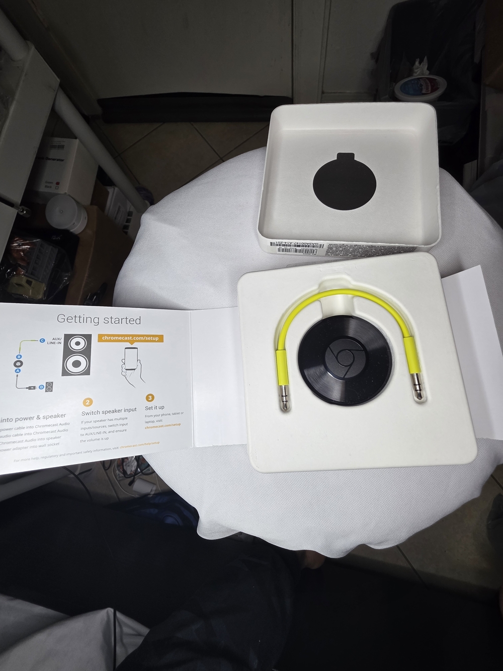 Google Chromecast Audio with Yellow AUX Cable